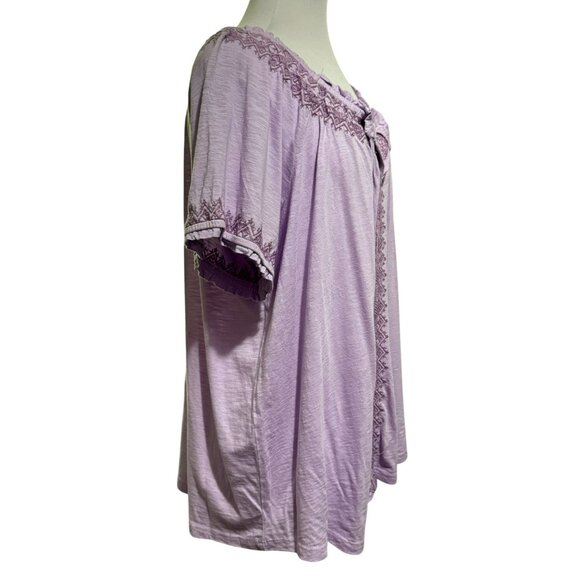 Style & Co Womens Plus 2X Embroidered Puff-Sleeve Lavender Top Peasant Boho - Picture 2 of 8